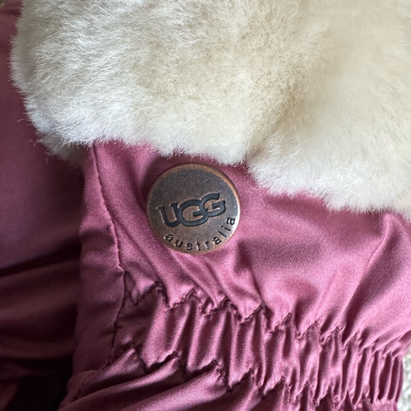 New UGG Shearling Cuff Insulated Leather Winter Gloves Outdoor Mauve Pink L/XL - Picture 3 of 7